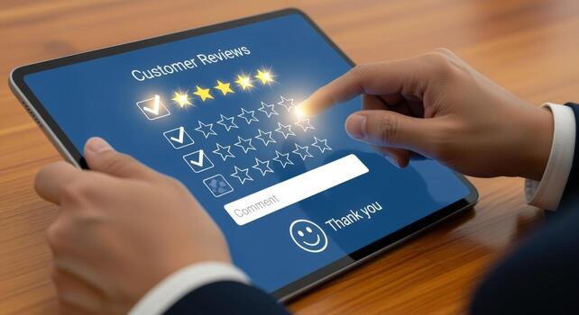 Customer Feedback on Digital Tablet Online Review System with Five Star Rating photo