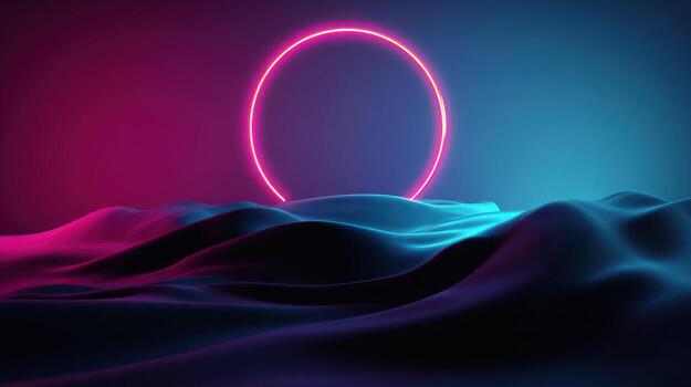Abstract Neon Landscape with Glowing Circle Modern Futuristic Background for Technology and Design photo