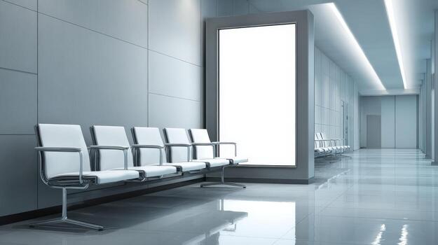 Modern Waiting Area with Empty Billboard Mockup Clean, Contemporary Design for Advertising and Messaging photo