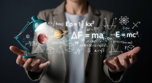Person Presenting Illuminated Science and Mathematics Concepts for Education, Innovation, and Research Applications photo