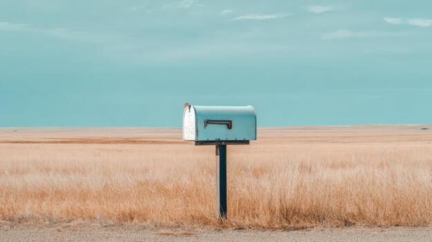 Isolated Mailbox in Rural Landscape Delivering Messages Across the Plains Under a Sky photo