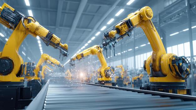 Automated Manufacturing Robotic Arms in Production Line, Advanced Industrial Technology for Precision and Efficiency photo