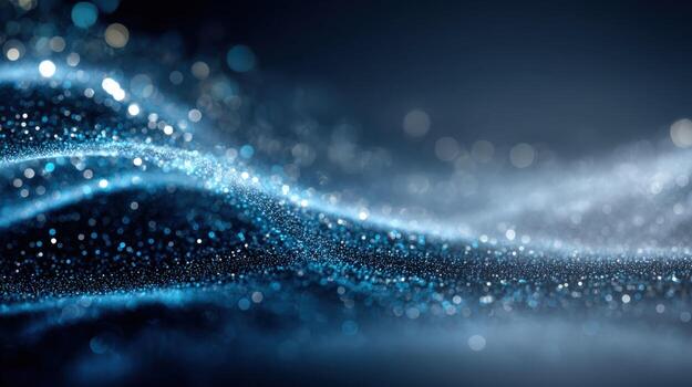 Abstract Blue Particle Wave Background with Bokeh Lights for Modern Technology and Science Concepts photo