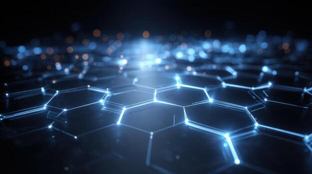 Abstract Technology Background with Hexagonal Grid Pattern and Glowing Connections for Digital Innovation photo