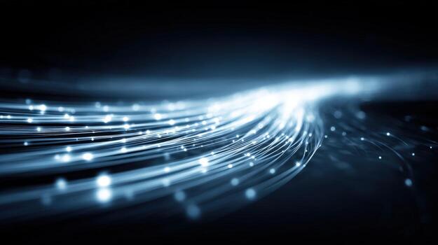 Fiber Optic Cables Glowing with Data Stream, Representing High Speed Internet and Technology photo