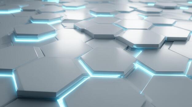 Abstract White Hexagon Grid with Blue Glowing Edges - Modern Technology Background photo