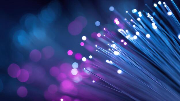 Fiber Optic Cables Glowing with Data Transmission, Abstract Technology Background, Digital Communication Network photo