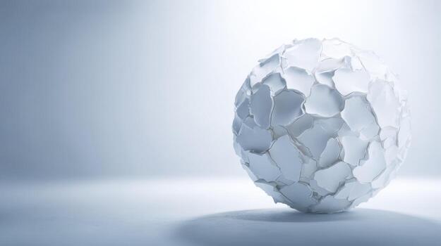 Abstract White Sphere Sculpture with Geometric Elements, Minimalist Style, Isolated on a Clean Studio Background photo