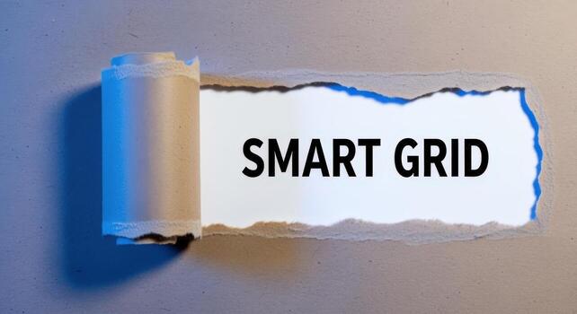 Emerging smart grid technology concept revealed through torn paper, showing innovation and technological advancement photo