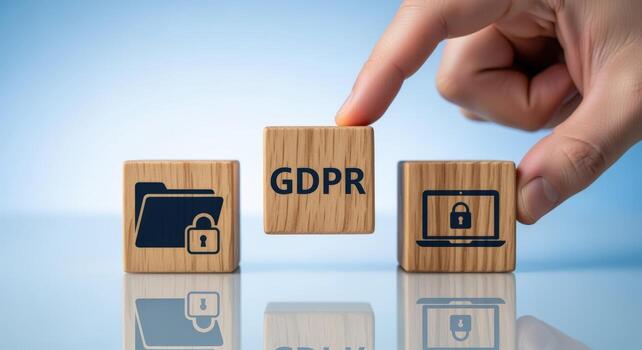 Data Protection Compliance Wooden Blocks Depicting GDPR Concepts for Business Security and Regulatory Adherence photo