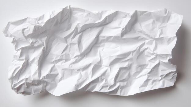 Crumpled White Paper Sheet Showing Texture and Wrinkles, Flat Lay, Isolated on White Background photo