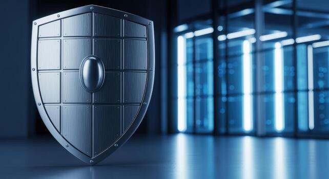 Data Protection Shield in Server Room Cybersecurity, Information Safety, Network Security Concept photo
