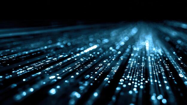 Abstract Fiber Optic Network Connection Background with Blue Light Streaks - Data Transmission and High Speed Internet photo