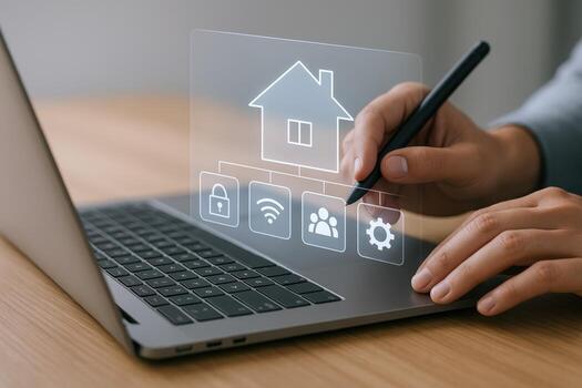 Smart Home Automation Control System Interface on Laptop with User Interaction for Modern Living photo