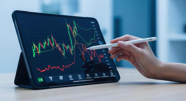Analyzing Stock Market Trends on a Tablet Investment Strategy and Financial Data Review photo