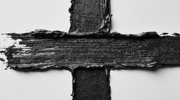 Black Paint Strokes Forming a Cross on White Canvas, Abstract Expressionism, High Contrast photo