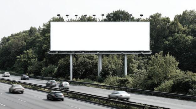 Billboard Mockup Overlooking a Highway with Cars and Forest - Advertisement Template for Marketing and Design photo