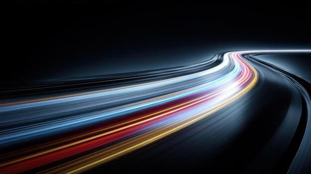 Abstract Light Trails on Dark Background Illustrating Speed, Motion, and Futuristic Technology Concepts photo