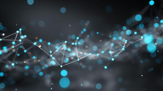 Abstract Network Connection with Glowing Nodes and Lines, Representing Data Flow and Technological Advancement photo