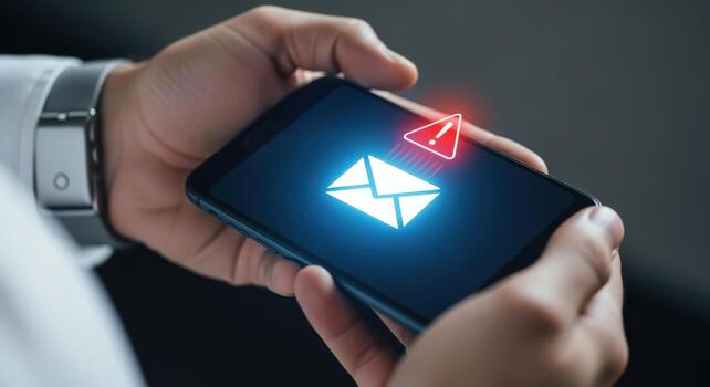 Alert on Mobile Phone Representing a Potential Email Scam or Security Threat Message photo