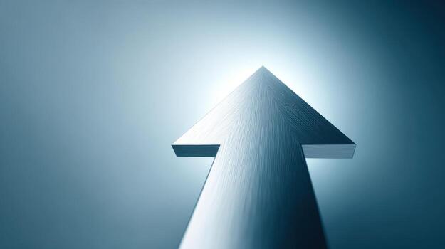 Upward Arrow Symbolizing Growth and Progress on a Blue Gradient Background, Representing Direction and Achievement photo