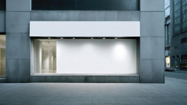 Modern Storefront Mockup with Blank Signage, Retail Space, and Urban Architecture for Advertising Design photo