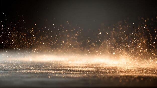 Magical Golden Glitter Dust Background with Sparkling Particles and Soft Focus for Festive Occasions photo