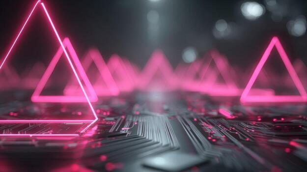 Abstract Technology Background with Neon Triangles Futuristic Cyberpunk Design for Digital Innovation Concepts photo