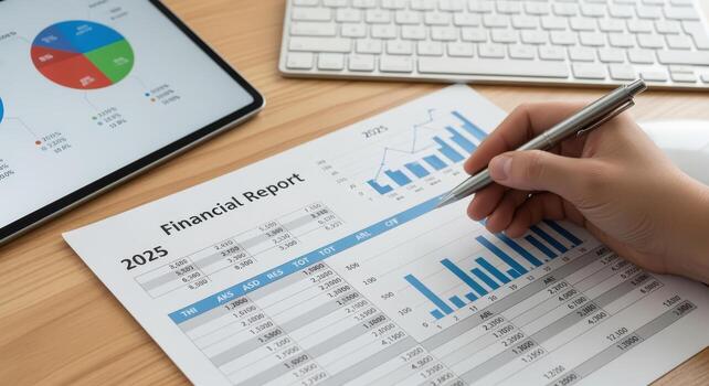Analyzing Financial Report Data and Market Trends for Business Strategy in 2025 with Graphs and Charts photo