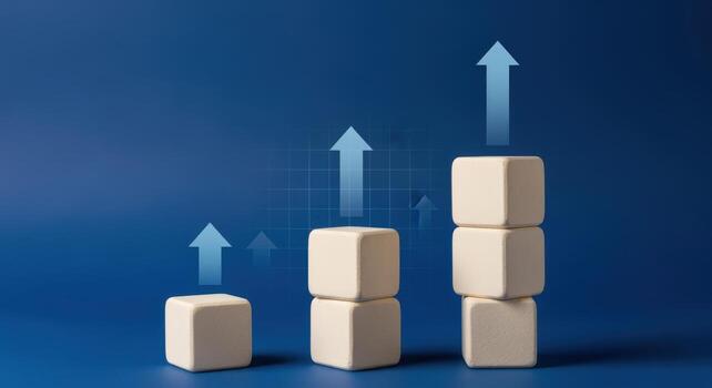 Growth Concept Wooden Blocks Stacked with Ascending Arrows Depicting Success and Positive Business Performance photo