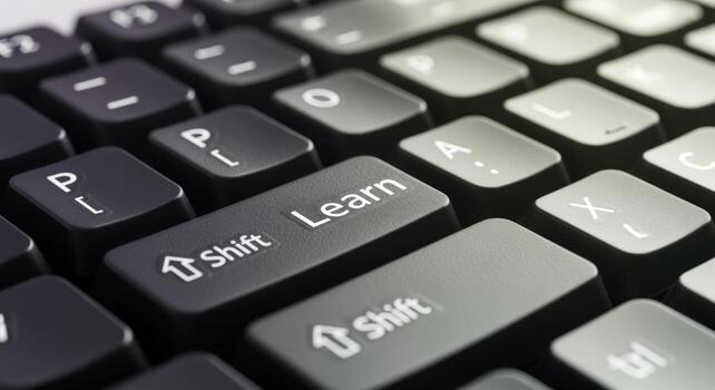 Close-up of a Black Computer Keyboard with Learn key, showcasing online education concept photo