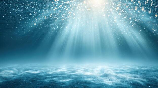 Underwater Light Rays Shining Through Ocean Depth Creating Serene and Magical Atmosphere, Perfect for Backgrounds photo