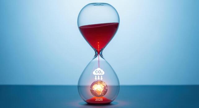 Hourglass with CO2 Symbol and Earth A Visual Representation of Climate Change Urgency photo