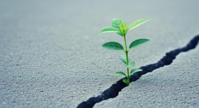 Resilient Seedling Emerges from Concrete Crack, Symbolizing Growth, Perseverance, and the Power of Nature photo