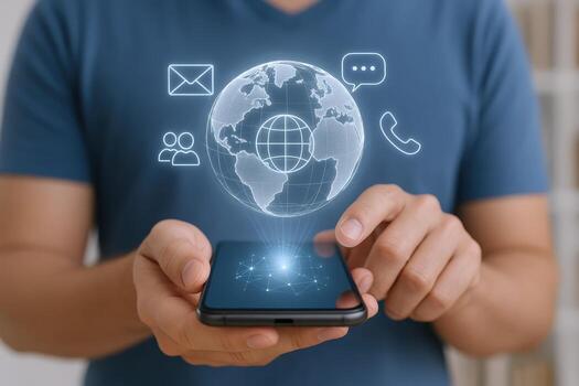 Global Communication Technology Displayed on Smartphone A Futuristic Concept of Digital Connectivity photo