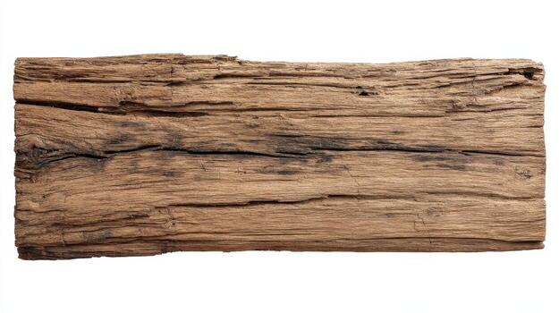 Weathered Wooden Plank Isolated on White Background, Rustic and Aged Texture for Design Elements photo