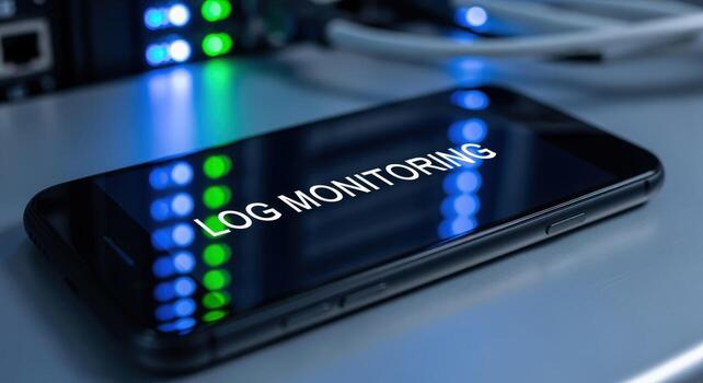 Iniciar sesión supervisión en teléfono inteligente monitor en datos centrar muestra seguridad y red actuación foto