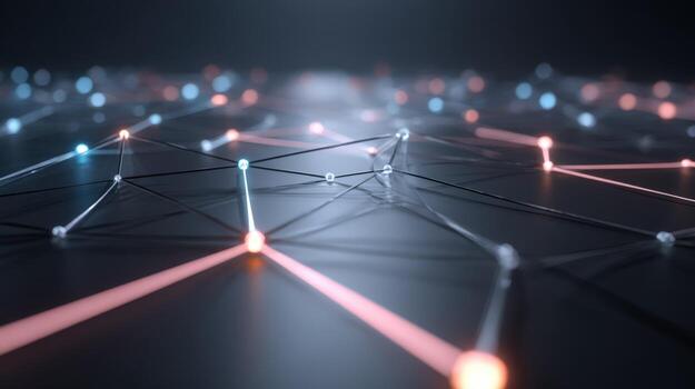 Abstract Network Connection Data Nodes Interlinked in a Complex System for Technology Concepts photo
