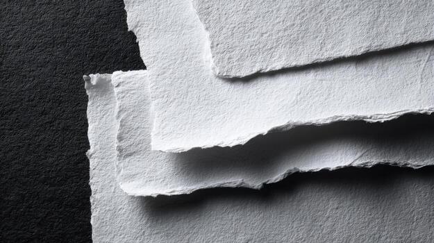 Elegant Handmade Paper Stack with Textured Edges on Dark Background, Perfect for Artistic Mockups and Design Projects photo