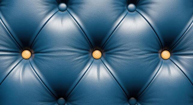 Elegant Blue Leather Upholstery with Button Tufting, Close-Up View for Premium Design and Luxurious Backgrounds photo