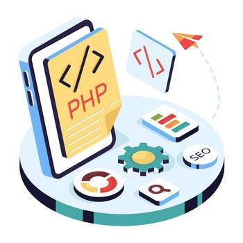 PHP and SEO integration illustration vector