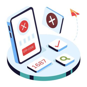 Mobile device displaying OTP code vector