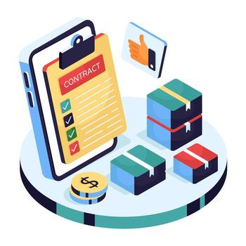 Smartphone contract with gift boxes vector