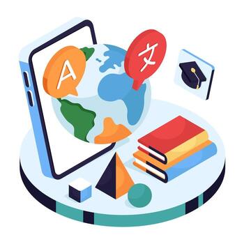 Language learning via technology and resources vector