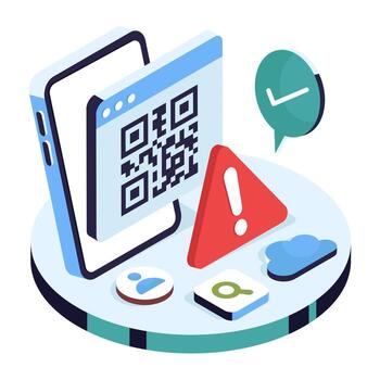 Smartphone displaying QR code alert vector