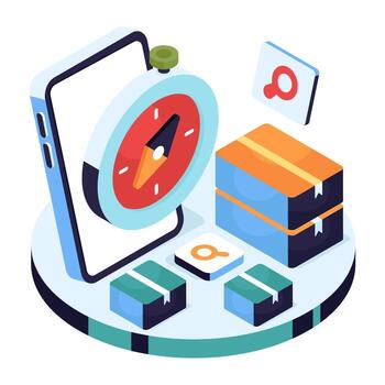 Smartphone with compass and packages vector