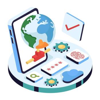 Smartphone and globe illustration with security icons vector