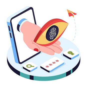 Hand holding fingerprint icon with smartphone vector