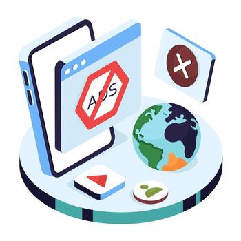 Ad blocking technology and tools illustration vector