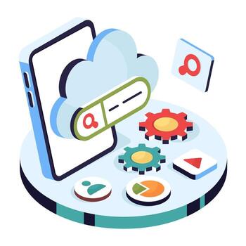 Mobile cloud search interface with gears vector